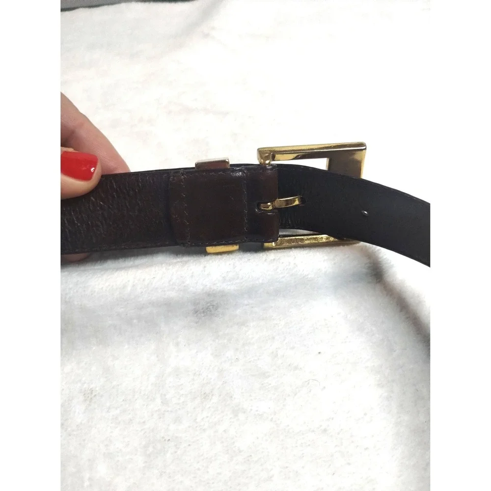 Fossil Mens Brown Leather Belt Brass Buckle Made in USA Vintage Size 34‎